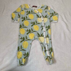Milkbarn lemon print button snap organic cotton lightweight sleeper pajamas pjs